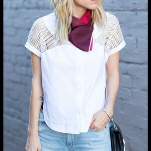 Robert Rodriguez White Mesh-Sleeve Button Down Top Size 6
